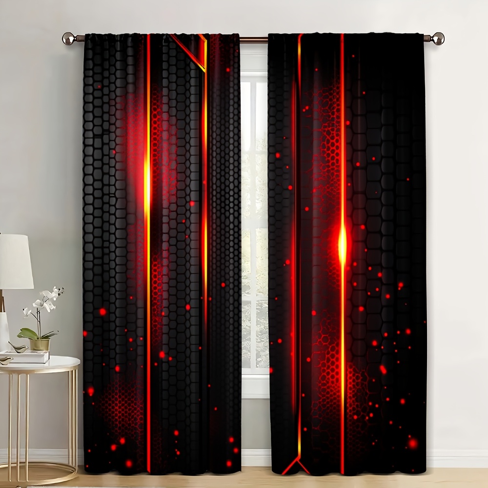 Office And Tech - 2pcs Lava Curtains Black Red Crack